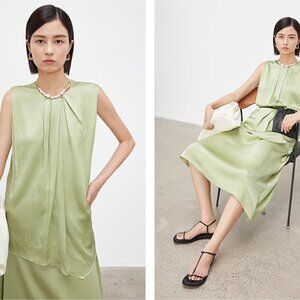 CHICJOC Women Green Silk Top Luxurious 6A Grade Mulberry Silk Size 38